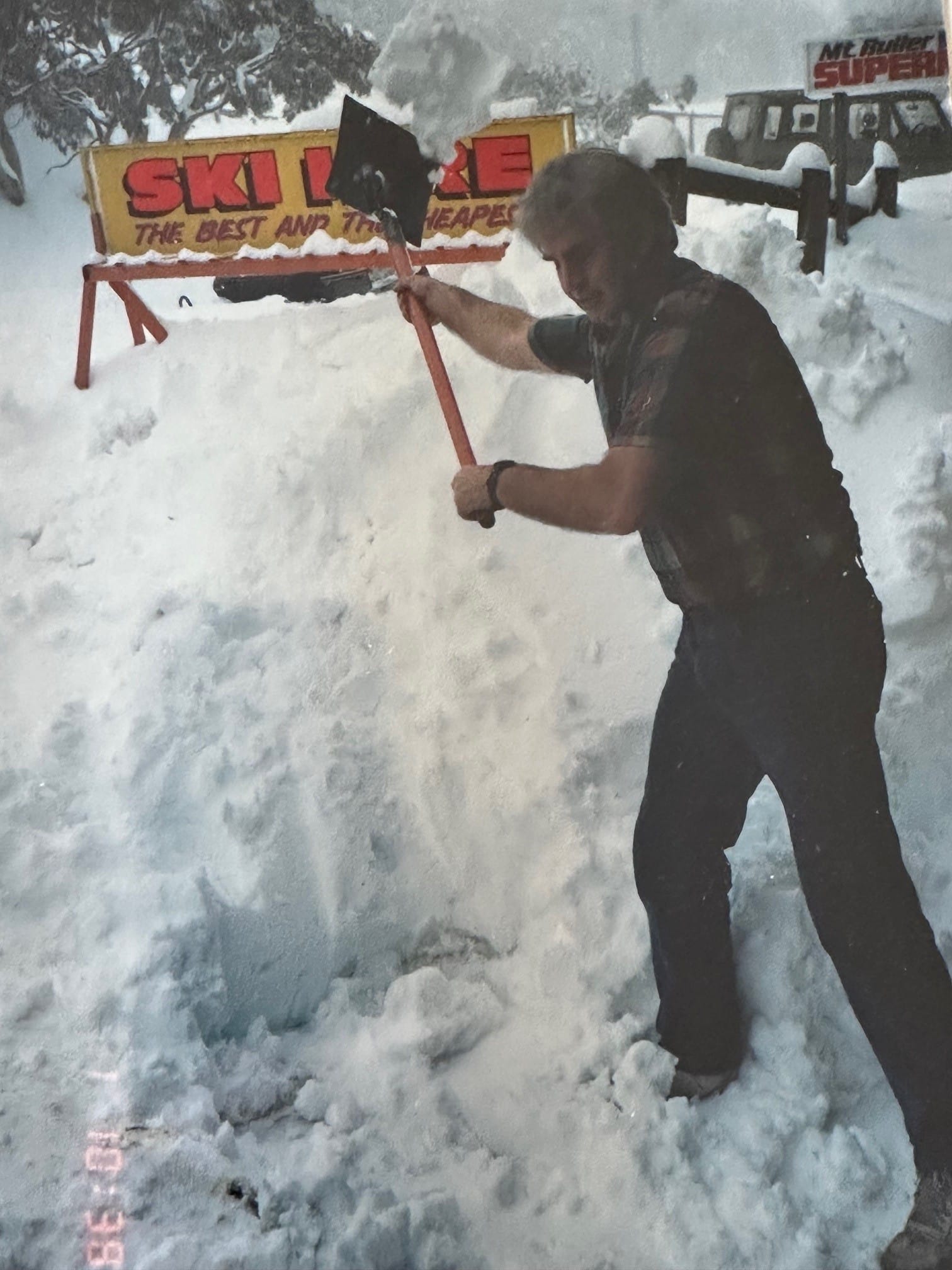 SNOW BUSINESS: The early days on Mt Buller was a lot of hard work for George Aivatoglou. PHOTO: Supplied