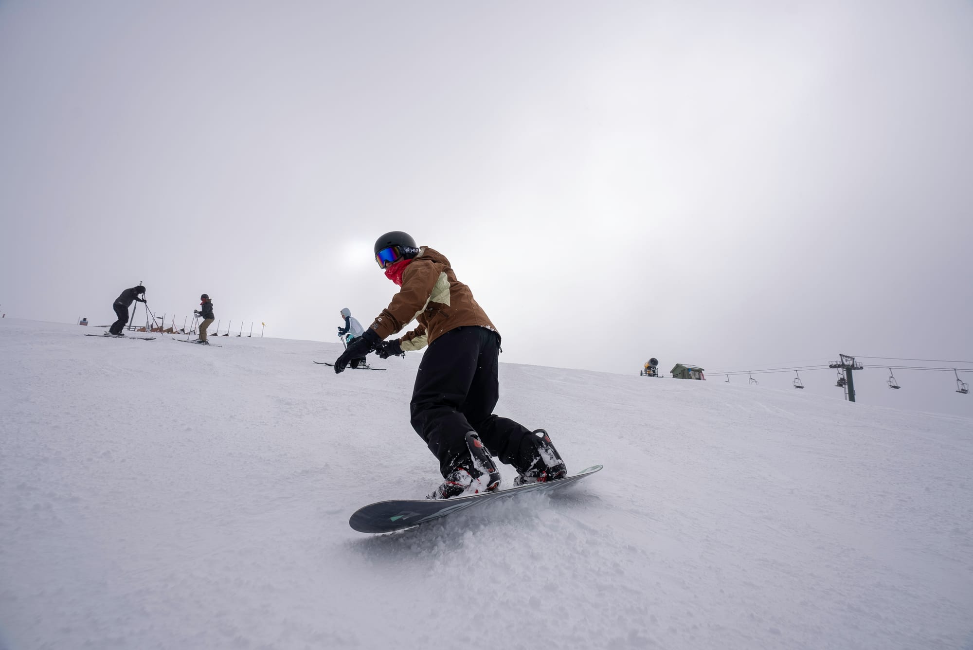 NO WAVES: Joe Murray has had no problems replacing his surfboard and wave with the snowboard and snow.