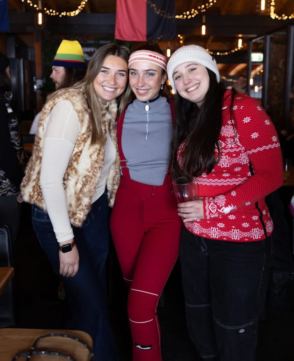PARTY TIME: Having fun at Falls Creek over opening weekend were (from left) Kleo Talbot, Daisy Pellegrini and Josie Wruck. PHOTO: Traverse Alpine Group
