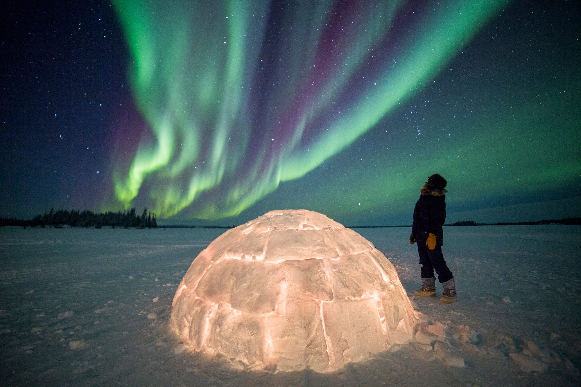 Watching the Aurora from an igloo at Blachford Lake Lodge. PHOTO: Martina Gebrovska.
