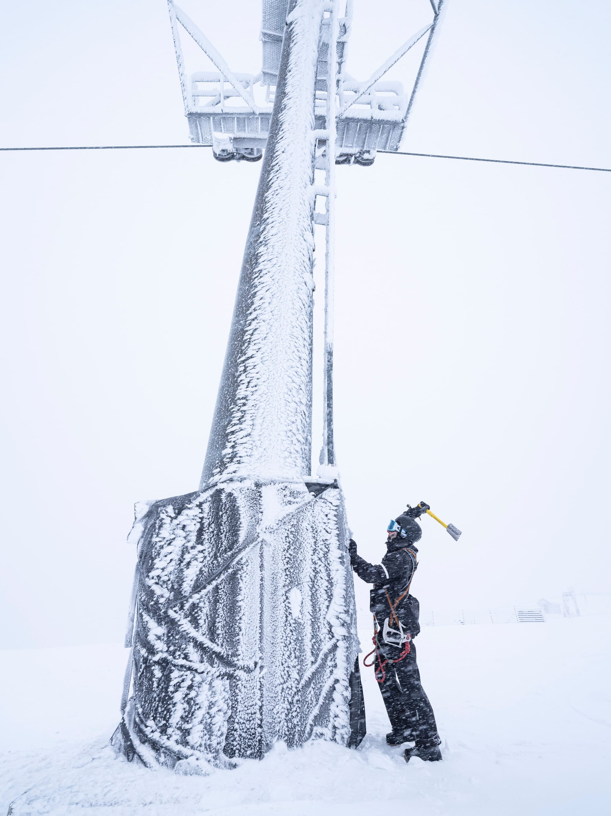 GETTING THEM GOING: De-icing the lift towers every morning is just one job for the Buller BSL crews.
