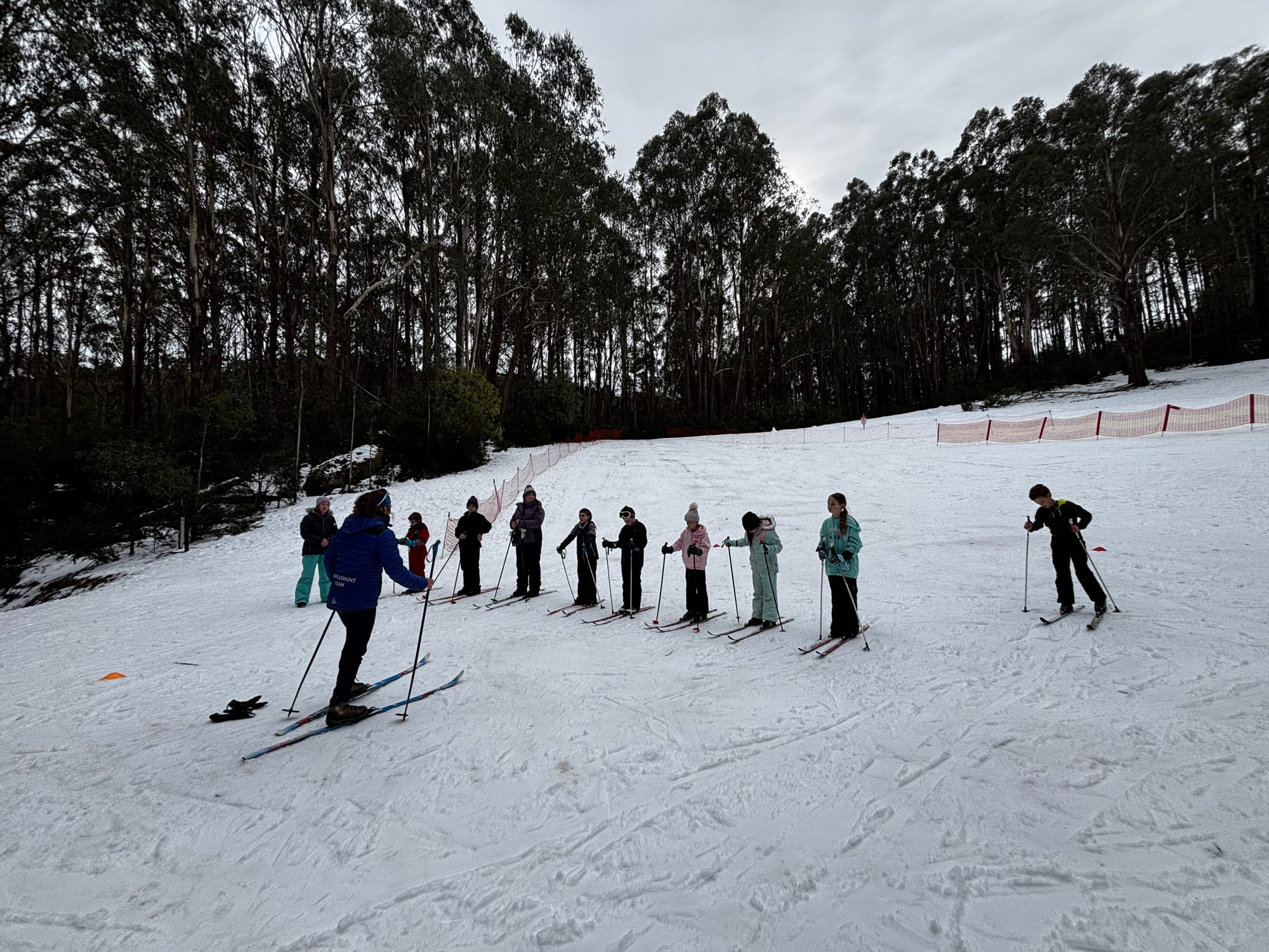 LEARNING TO SKI: Broken into small groups year four students were guided through their first ski lesson as part of Mansfield Primary's School to Summit program.
