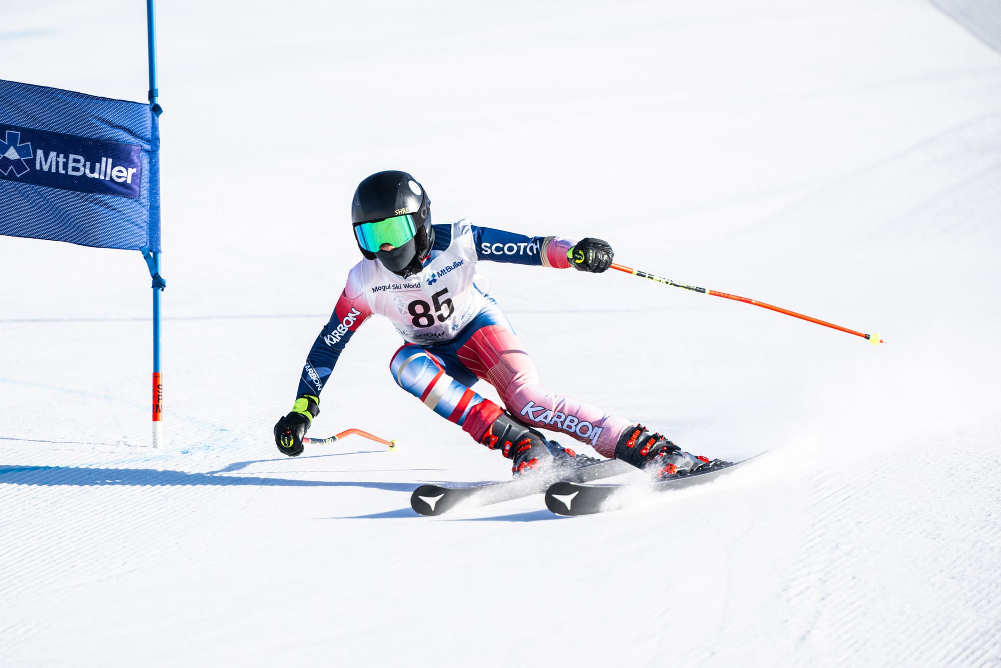 ROUND THE GATE: Eric Wang of Scotch College takes a fine turn around the gate during the Moguls event.