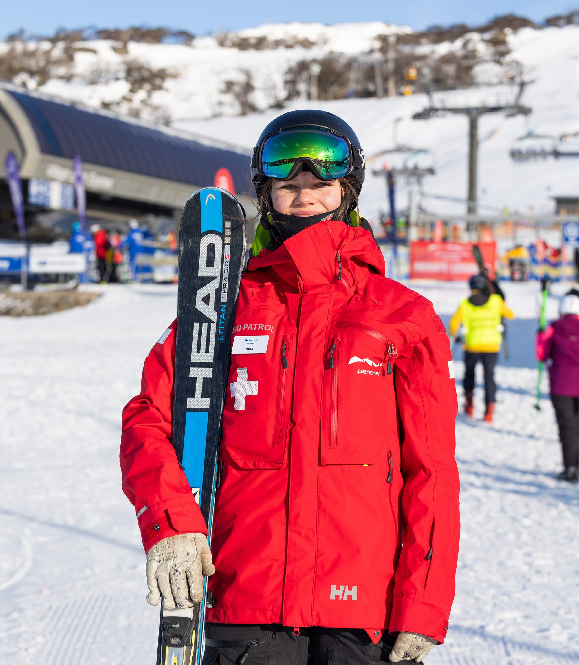 WORK: April Wynn at Perisher in her ski patrol uniform.
