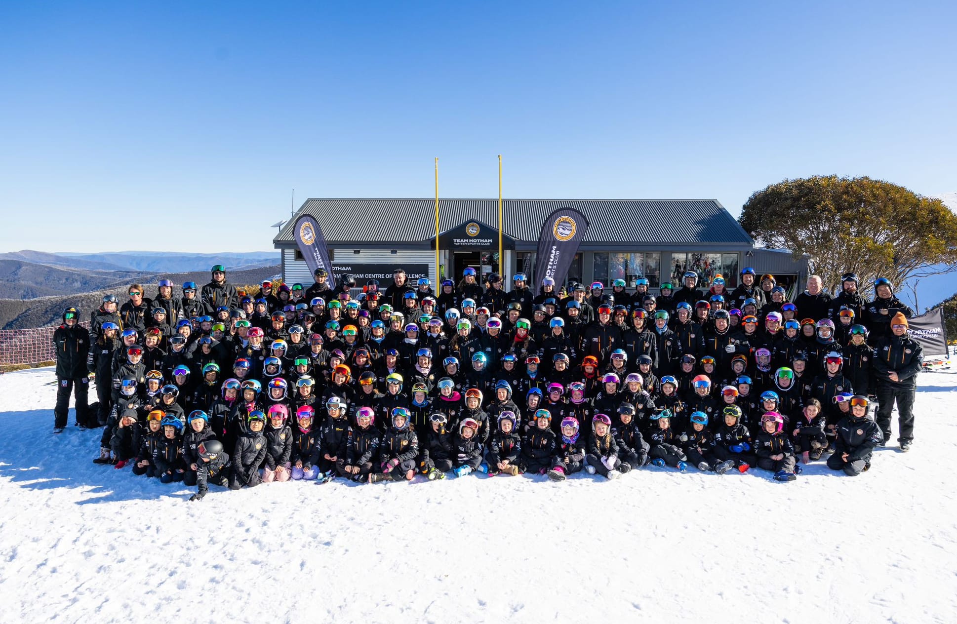 IN IT TOGETHER: Team Hotham had almost 180 participants in its winter programs last month. PHOTO: Jeff Books 