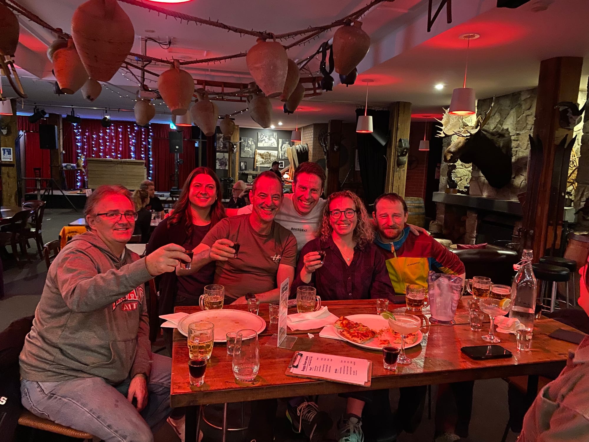 FORMER SKI INSTRUCTORS: (from left) Darren Hudson, Bronte McCoy, Andre Costal, Leigh Delahoy, Kat Laney and Tomas Zelenka.