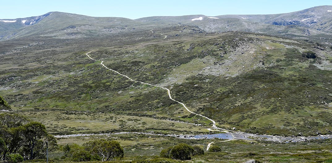 From Charlotte Pass Lookout looking towards the Snowy River crossing.