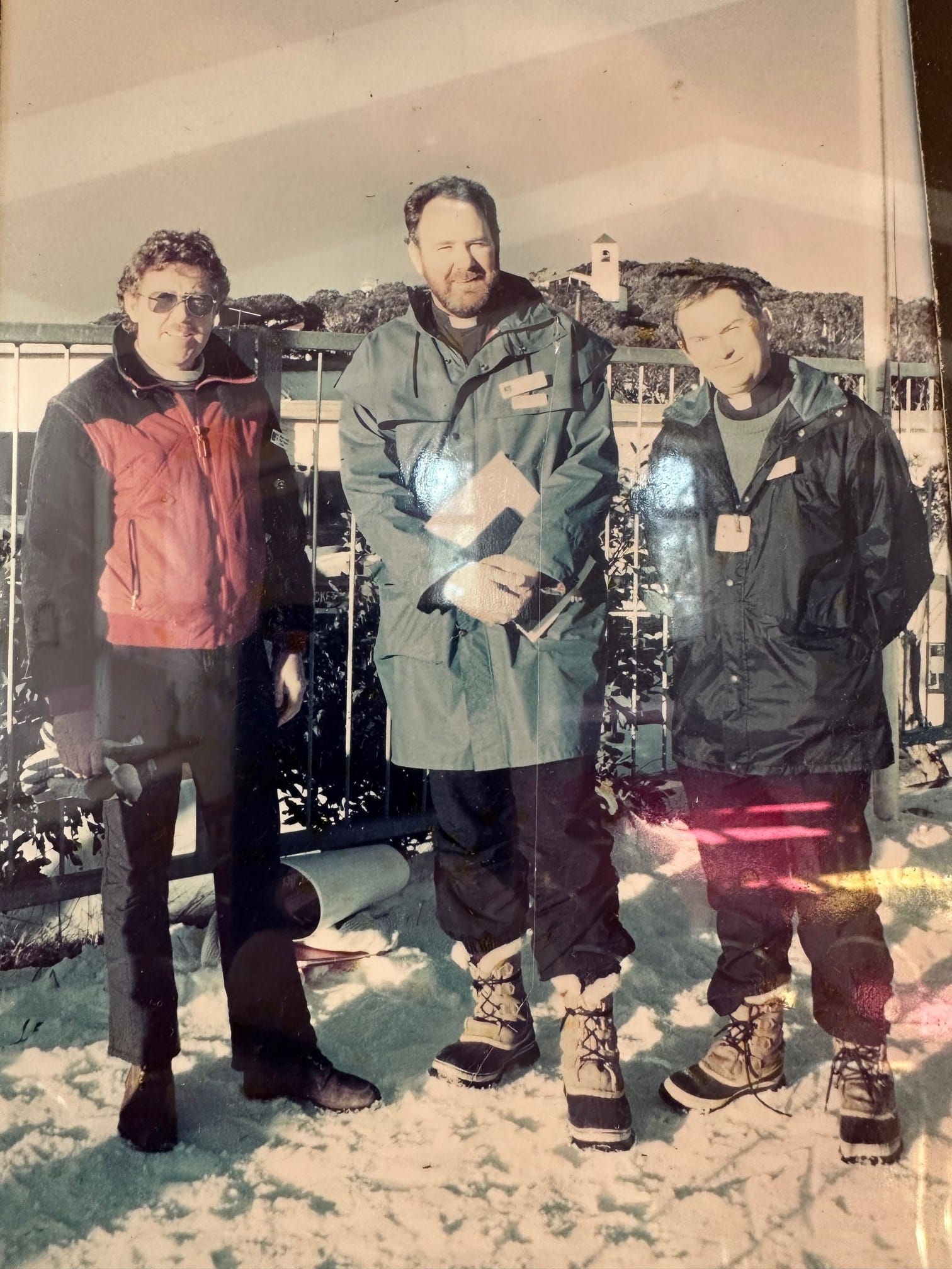 CHAPLAINS: Local ministers who held services at the chapel in the past and were present for the dedication of the bell tower (from left) Rev Richard Franklin (Uniting), Fr Tony Kerin (Catholic) and Fr Ian Clarke (Anglican). July 1994. 