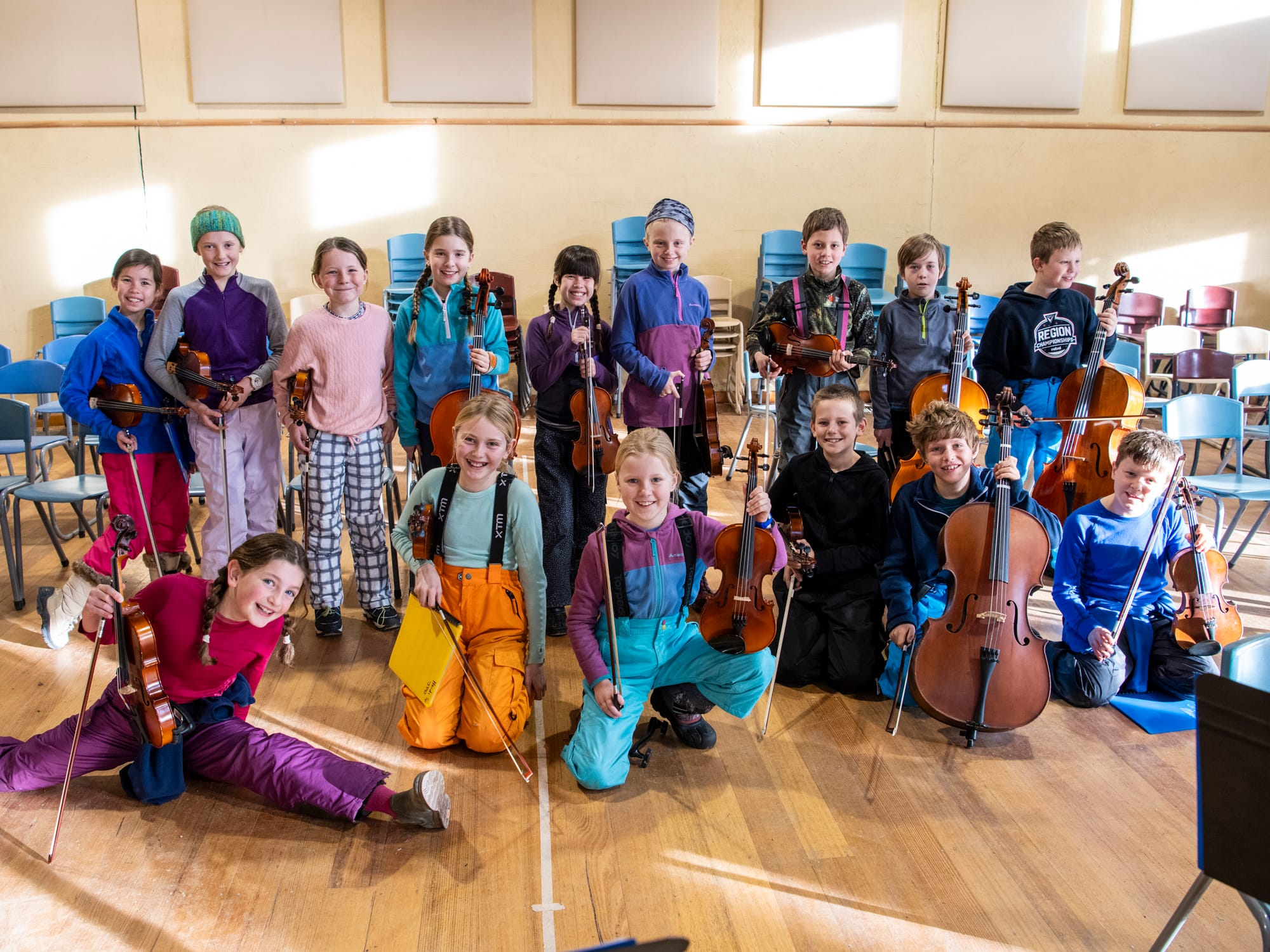 SKIING MUSICIANS: Class 3&4 at orchestra practice before skiing.