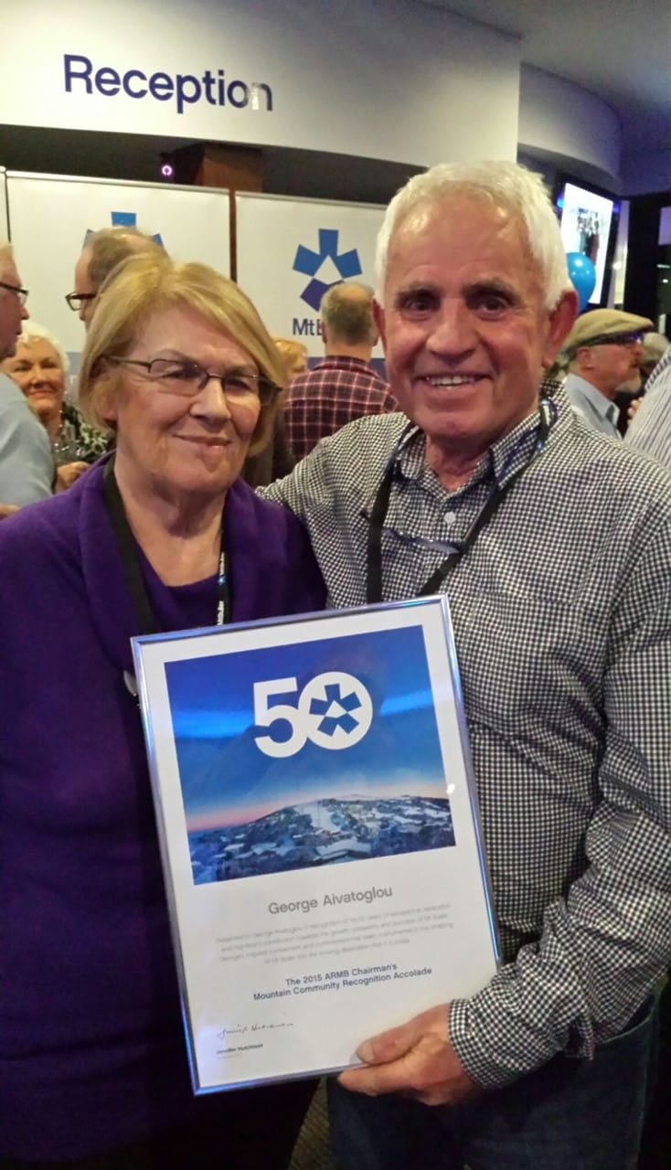 FIFFTY YEAR ANNIVERSARY: Margaret and George Aivatoglou were recognised for their contribution to Mt Buller. PHOTO: Supplied