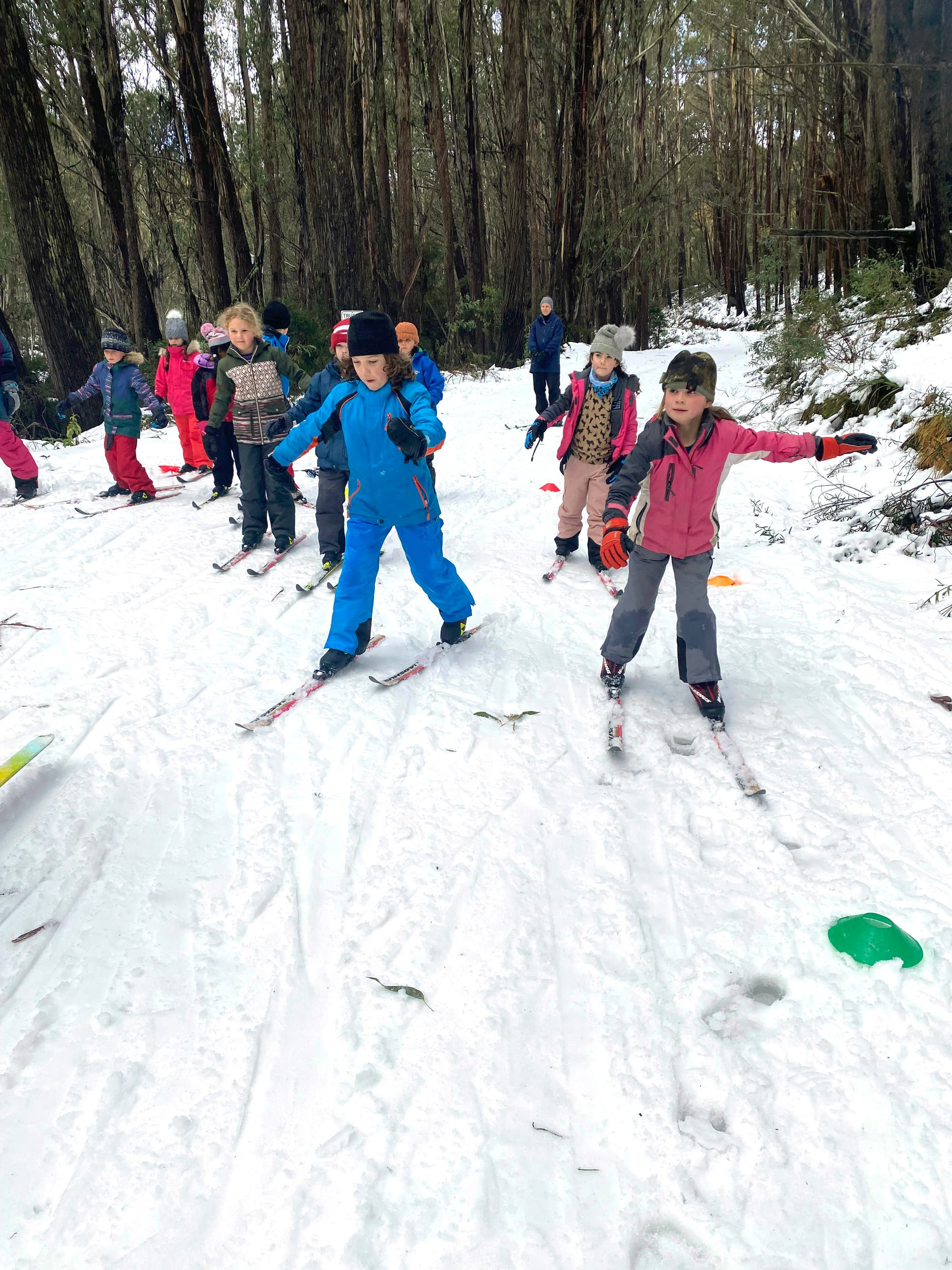 WINTER WONDERLAND: Class 1 learning to ski at Mt Stirling.