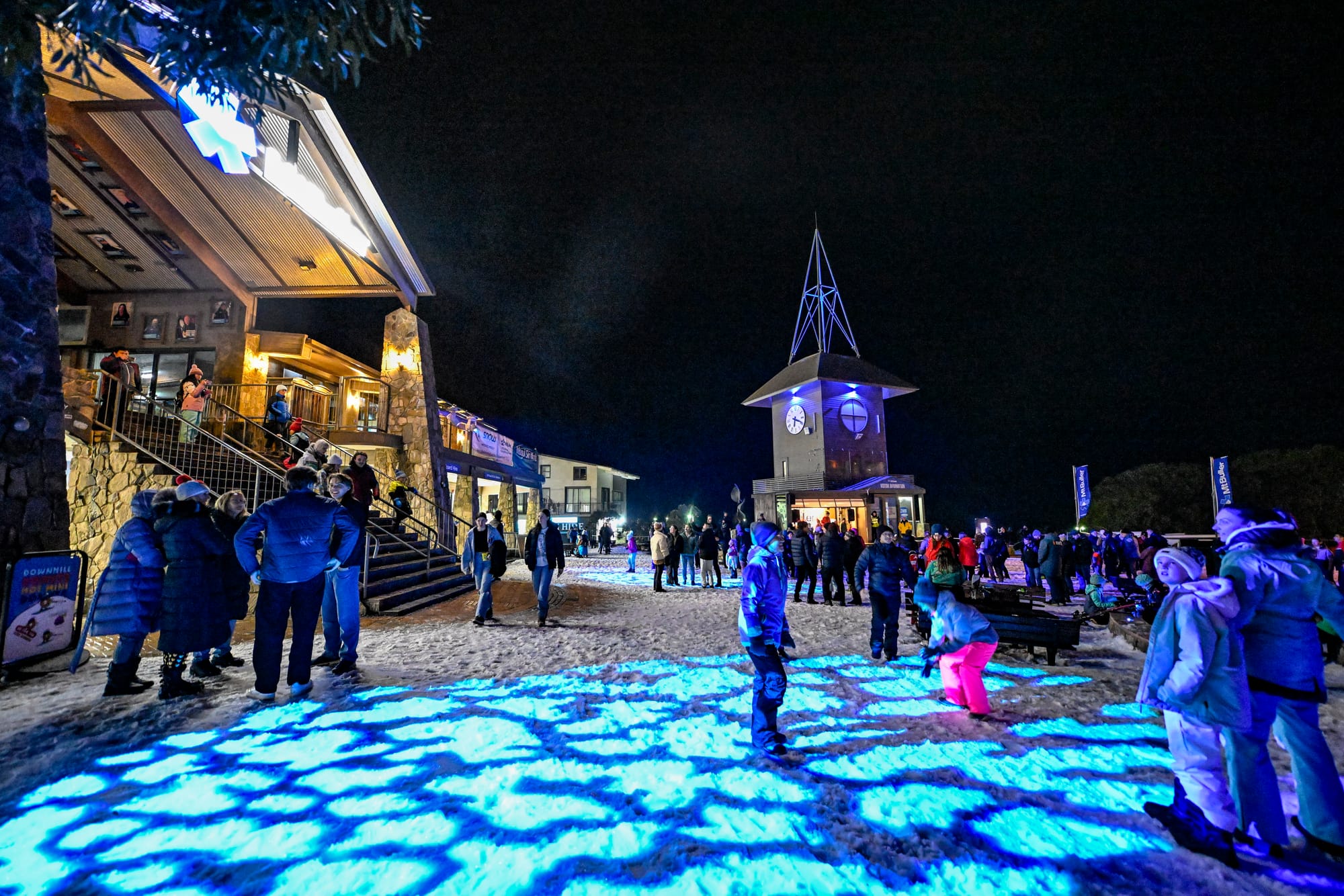 STILL GOT THE BLUES: Mt Buller launched the all new ‘Alpine Aurora’ light and sound experience on Saturday night to much fanfare. PHOTO: Tony Harrington